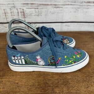 Womens VTG EUC Sebastino Denim Lace Up Sneaker Embroidered Bird House Garden 6.5